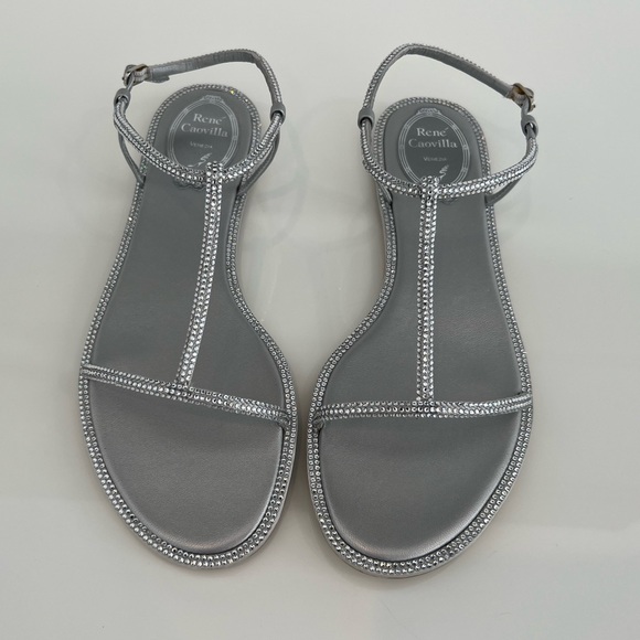 RENE CAOVILLA SILVER CRYSTAL SANDALS SIZE IT 37.5 / US 7.5 NEW! - Picture 4 of 15